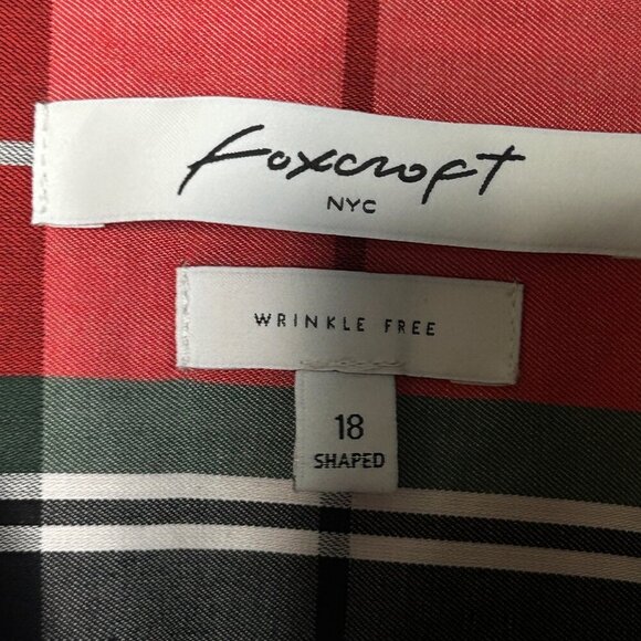 Foxcroft Shaped Fit Red Tartan Plaid Shirt Cuffed Sleeves Size 18 - Picture 5 of 9